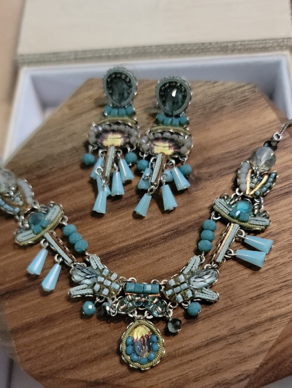 Ayala Bar Teal and Aqua Statement Necklace & Earrings Set